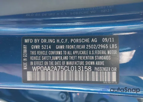 2012 Porsche Panamera 2/4 из США, поврежденный, VIN WP0AA2A75CL013158